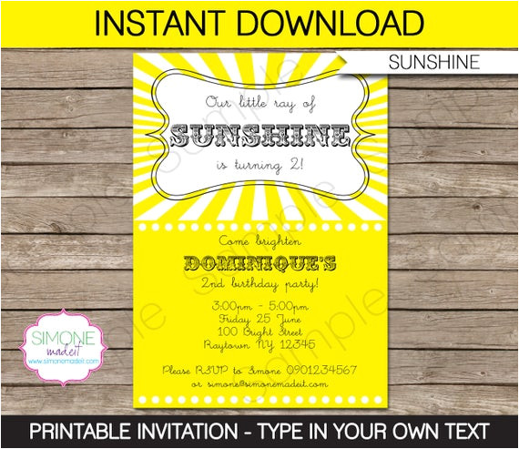 sunshine invitation instant download editable birthday