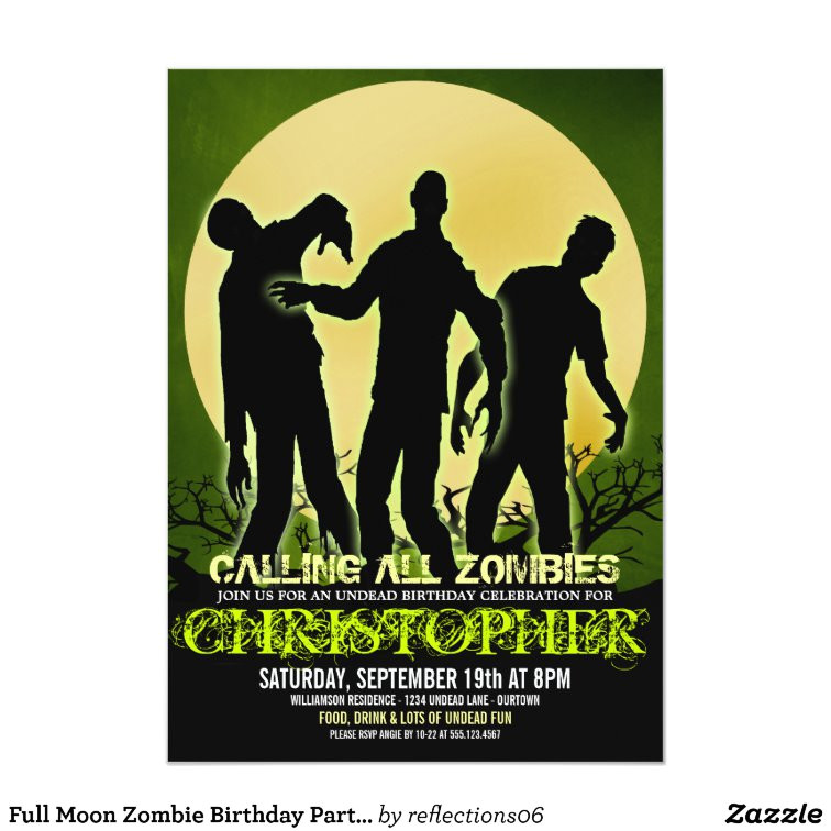 full moon zombie birthday party invitations 161196732427597737