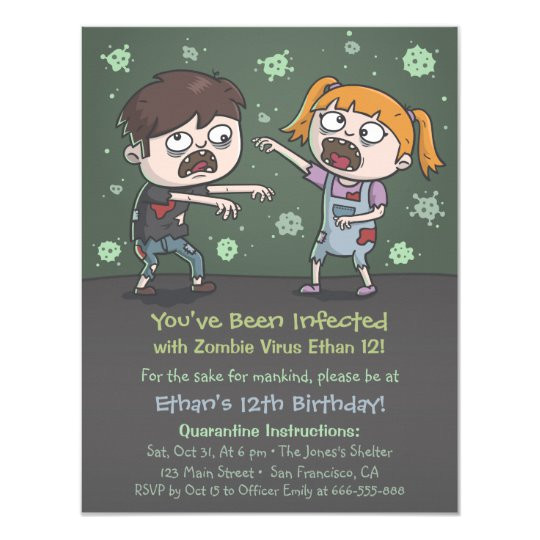 zombie kids halloween birthday party invitations 256245389938526119