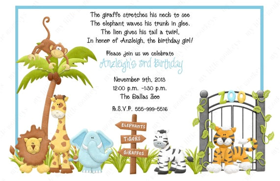 10 zoo birthday invitations with