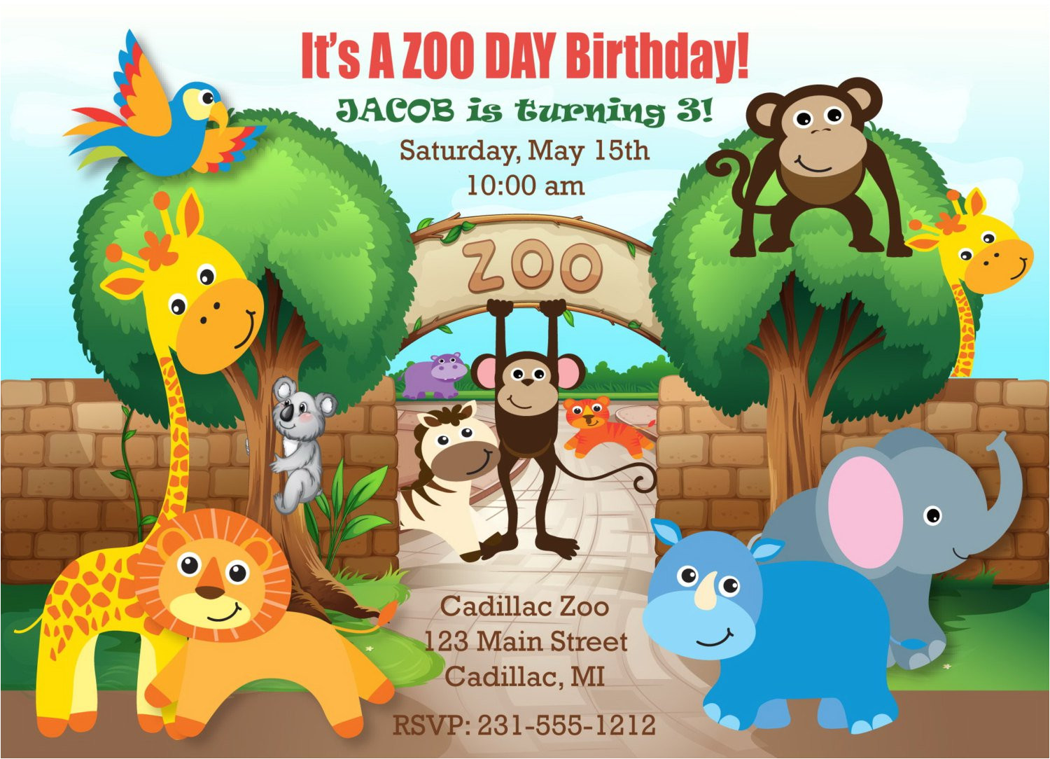 zoo birthday invitation