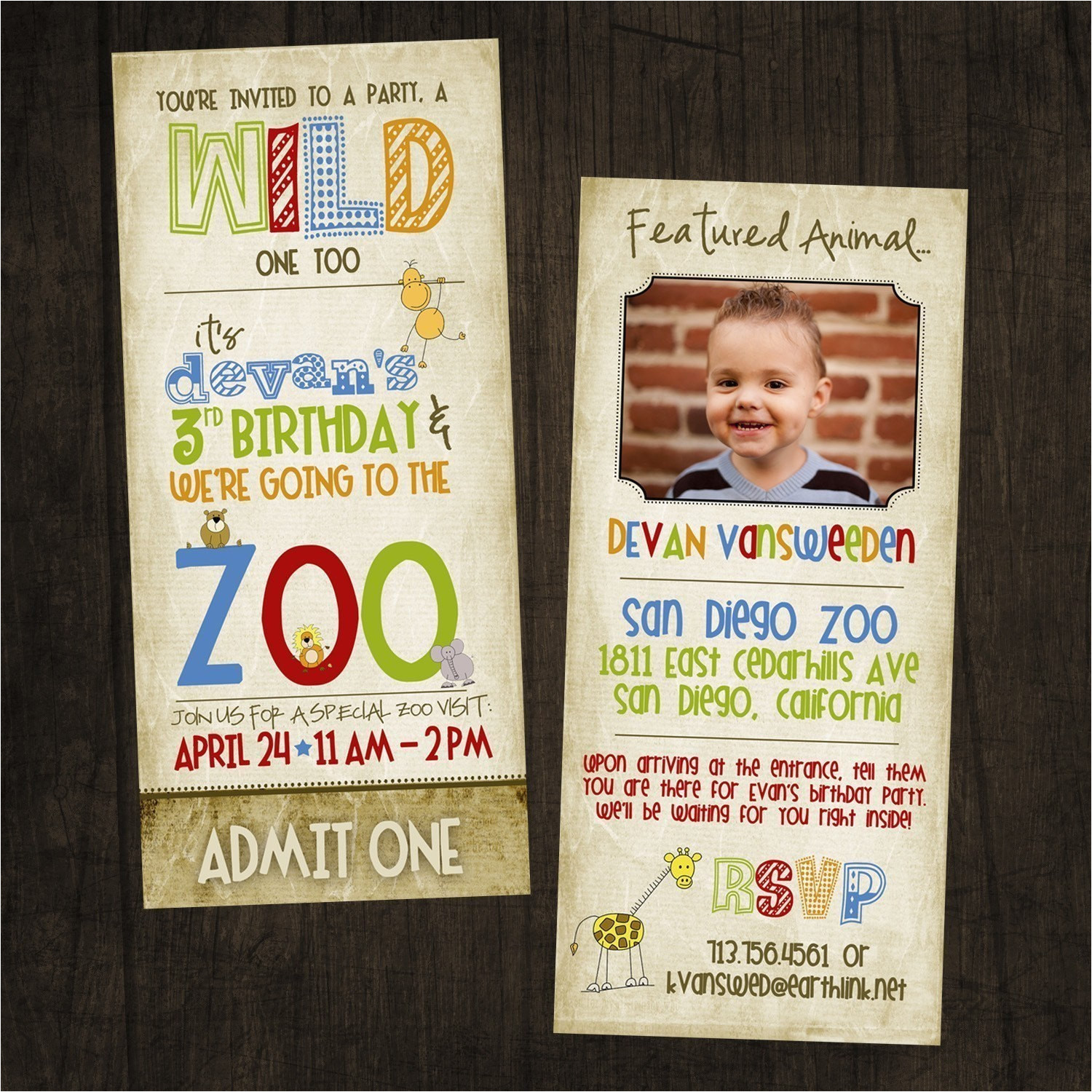 tall zoo birthday invitation featuring