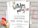 A5 Party Invitation Template Printable Birthday Invitation Template Watercolour Floral