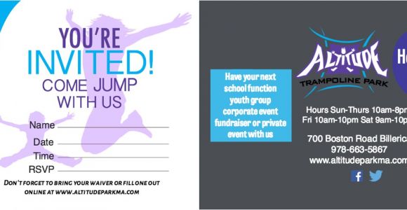 Altitude Trampoline Park Birthday Party Invitations Trampoline Birthday Parties at Altitude Altitude