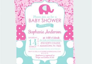 Aqua and Pink Baby Shower Invitations Aqua and Pink Shower Invitations Elephant Baby Girls