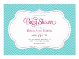 Aqua and Pink Baby Shower Invitations Turquoise and Pink Sweet Chevron Baby Shower 5×7 Paper