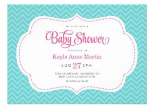 Aqua and Pink Baby Shower Invitations Turquoise and Pink Sweet Chevron Baby Shower 5×7 Paper