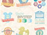 Baby Shower Invitations Vector Vector Set Baby Shower Invitation Labels and Icons