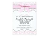 Baby Shower Invitations with Ribbon Damask Heart Pink Ribbon Baby Shower Invitation