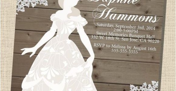 Belle Bridal Shower Invitations Rustic Wooden Vintage Disney Princess Belle Silhouette