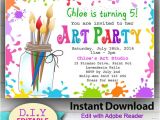 Birthday Party Invitation Template Art Free Editable Art Party Instant Download Invitation