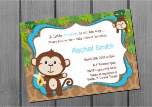 Blank Monkey Baby Shower Invitations Monkey Blue Boy Baby Shower Invitation Free Thank You Card