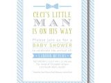 Bow Tie themed Baby Shower Invitations Little Man Baby Shower Invitations Blue and Gray Bow Tie