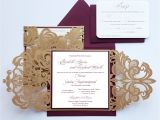 Burgundy and Ivory Wedding Invitations Custom Burgundy Gold Lasercut Wedding Invitation Card