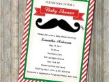 Christmas themed Baby Shower Invitations Christmas themed Red and Green Mustache Baby Shower