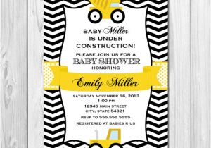 Construction themed Baby Shower Invitations Construction Baby Shower Invitation Chevron Stripes