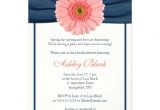 Coral and Navy Bridal Shower Invitations Coral Gerbera Navy Ribbon Bridal Shower Invitation 5" X 7