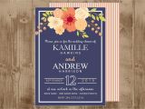 Coral and Navy Bridal Shower Invitations Printable Wedding Bridal Shower Invitation In Navy and