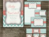 Coral and Teal Baby Shower Invitations Chevron Baby Shower Invitation Coral Teal Gray by