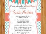 Coral and Teal Baby Shower Invitations Coral Teal Baby Shower Invitation Polka Dots Pennant Bunting