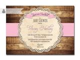 Country Style Baby Shower Invitations Rustic Baby Shower Invitation Baby Pink Wood Lace Baby Shower