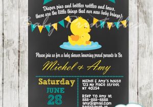 Duck Baby Shower Invitations Boy Chalkboard Rubber Ducky Baby Boy Shower Invitation D140