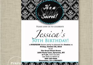 Example Invitation Dinner Party Surprise Party Invitation Black Aqua Damask Birthday