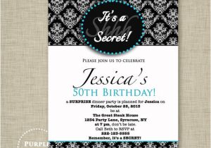 Example Of Birthday Dinner Invitation Surprise Party Invitation Black Aqua Damask Birthday