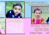 First Birthday Invitations for Twins Twins First Birthday Invitations Template