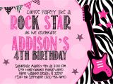 Girl Rockstar Party Invitations Rock Star 5×7 Invitation Girl Birthday Party Printable