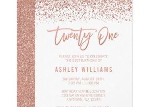 Glitter Birthday Invitation Template Modern Rose Gold Faux Glitter 21st Birthday Invitation