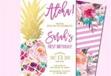 Hawaiian First Birthday Invitations Pineapple Birthday Invitation Tropical Aloha by