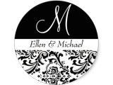 Initial Stickers for Wedding Invitations Damask Wedding Monogram Black and White Invitation Classic