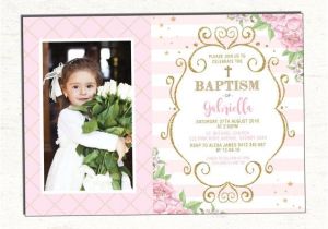 Invitation Wording for Baptism and Birthday Baptism Invitation Girl Pink and Gold Floral Christening