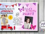 Joint Party Invitation Template Firetruck butterfly Joint Birthday Invitation for Boy and Girl