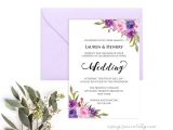 Lavender Wedding Invitation Blank Template Lavender Invitation Template Purple Lilac Watercolor Flowers