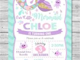 Little Mermaid Pool Party Invitations Little Mermaid Invitations Invite 1st First Birthday Party