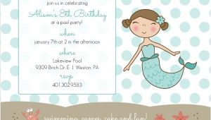 Mermaid Pool Party Invitation Wording Blue Mermaid and Dots Kids Pool Party Invitation Pool