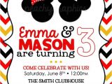 Mickey and Minnie Joint Birthday Party Invitations Twin Mickey Minnie Printable Birthday Party Invitation