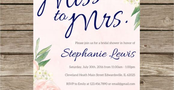 Miss to Mrs Bridal Shower Invitations Miss to Mrs Bridal Shower Invitation Blush Pink and Navy