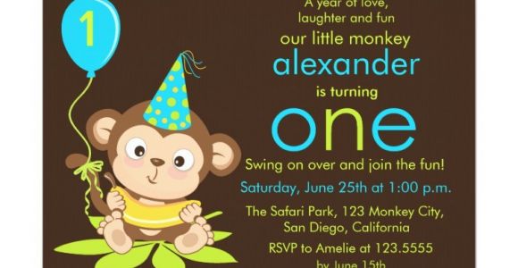 Monkey Invites First Birthday Cute Little Monkey First Birthday Invitation Zazzle