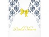 Navy and Yellow Bridal Shower Invitations Navy and Yellow Damask Bridal Shower Wedding Dress Custom