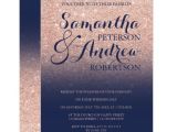 Navy Blue and Rose Gold Wedding Invitations Chic Faux Rose Gold Glitter Navy Blue Wedding Card with