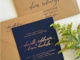 Navy Blue and Rose Gold Wedding Invitations Rose Gold Foil with Navy Paper and Kraft Envelopes