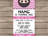 Ninja Party Invitation Template Pink Ninja Party Ticket Invitations Birthday Party