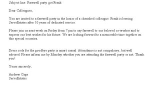 Party Invitation Email to Colleagues Farewell Party Invitation Email Cimvitation