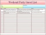 Party Invitation List Template Guest List Template for Wedding or Weekend Party
