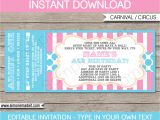 Party Invitation Ticket Template Pink Circus Party Ticket Invitation Template Circus Party