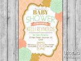 Peach and Gold Baby Shower Invitations Peach Mint Gold Flowers Baby Shower Invitation Utopia