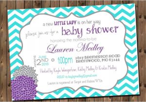 Pink and Turquoise Baby Shower Invitations Baby Girl Shower Invitation Chevron Invitation Turquoise